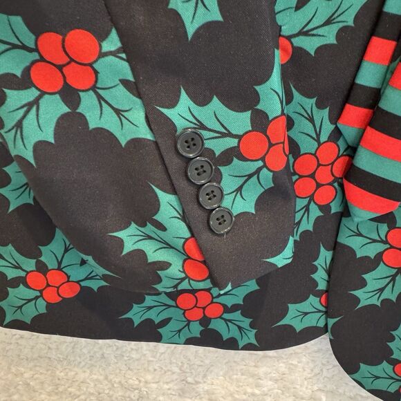 Tipsy Elves Holiday Men's 48 J Holly Berry Blazer Striped Tie. Discontinued Rare - Picture 5 of 6